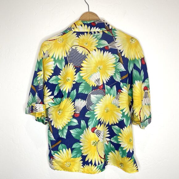 Vintage Albert Nipon Linen Blend Button Up Top Badminton Floral Womens 8 - Picture 4 of 4